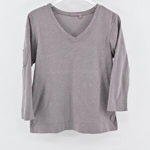 FRESH PRODUCE Top Womens Sz M Gray 100% Cotton V Neck Pocket Long Sleeve Tee USA